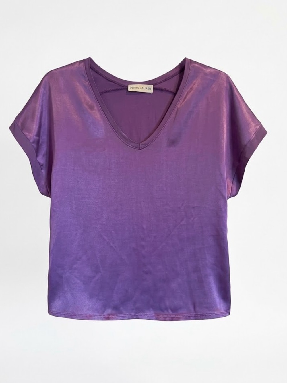 Olivia Lauren Purple V-Neck Top Made in Italy Mixed Media Large